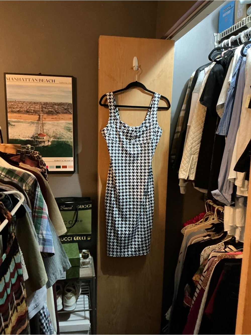 Chic Black & White Houndstooth Vintage Midi Sheath Dress - Picture 5 of 6